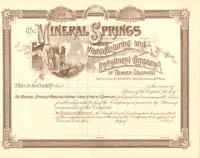 Mineral Springs Manufacturing and Investment Co. of Denver, Colorado - Stock Certificate